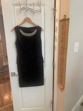 connected apparel Black Sleeveless Midi Dress with Pearl Detail